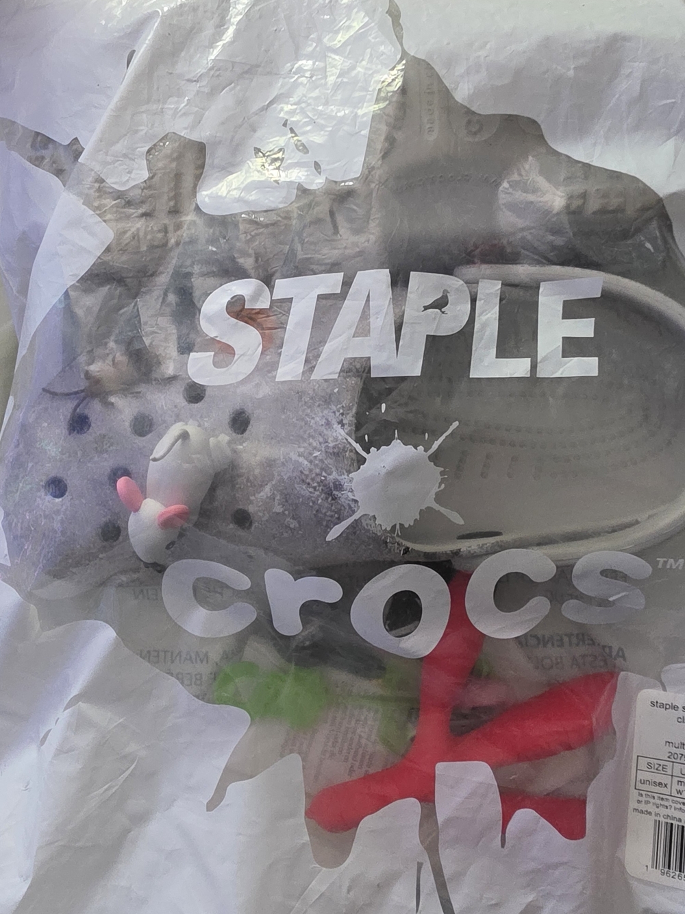 Staple CROCS Classic Clog in Gray with Pink and Green Charms